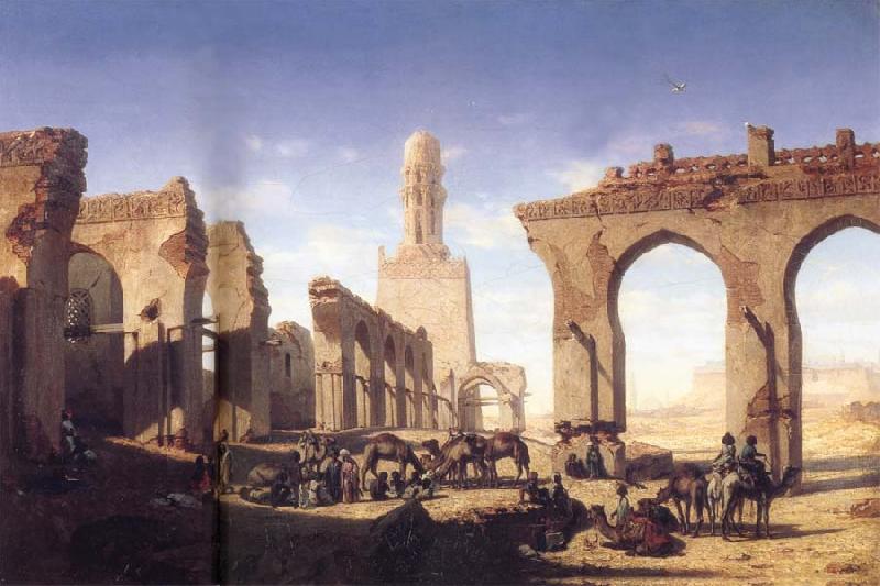 Prosper Marilhat The Ruins of the El Hakim Mosque in Cairo oil painting image